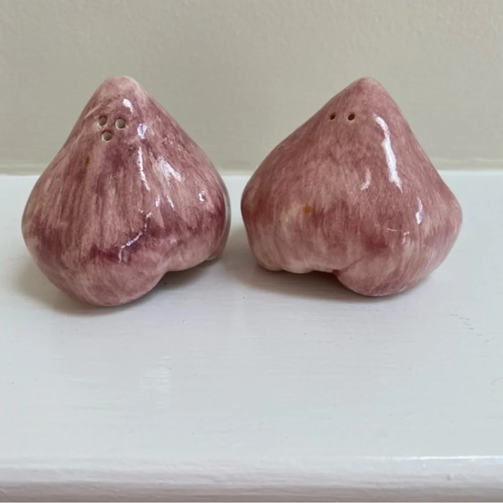 Pier 1 handmade Purple Ceramic Garlic Sale Pepper Shakers